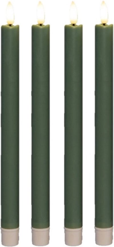 Anna's Collectionled dinerkaarsen - 4x - jade groen -25 cm - 3D vlam - warm wit licht