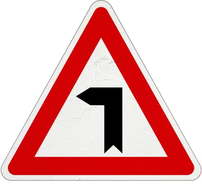 Haakse bocht links bord | Sign Again materiaal | 15 cm