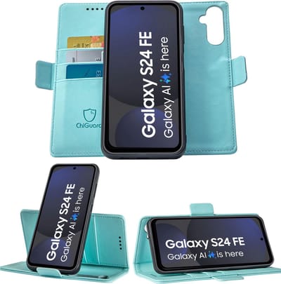Geschikt voor Samsung Galaxy S24 FE - Book Case Hoesje - Uitneembaar Hoesje - Magnetische Sluiting - Portemonnee Baby Blauw