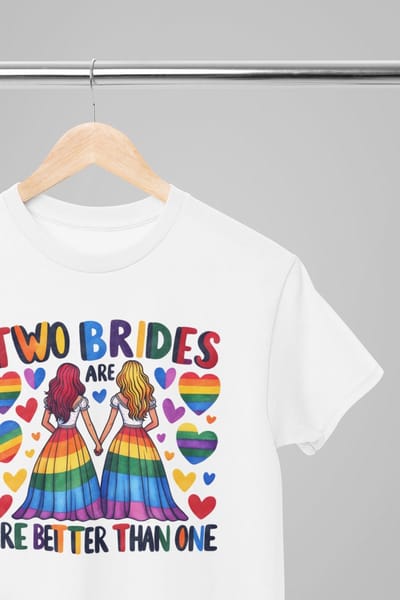 Pride shirt - Two brides are better - Wurban Wear | Gay pride | Pride kleding | Regenboog kleding | Pride | Pride vlag | Regenboog vlag | Regenboog | LGBTQ | LHBTI | Liefde | Transgender | Crossdress | Amsterdam | Rainbow | lgbt shirt | Wit