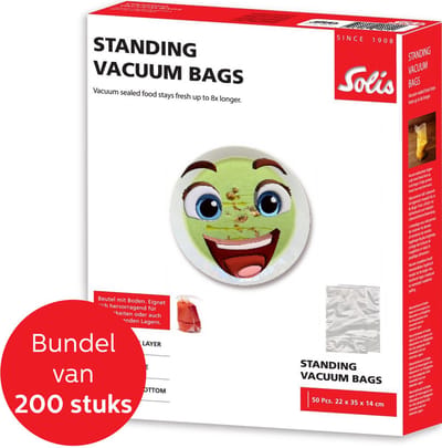 Solis Standing Vacuum Bags - Vacuumzakken Voedsel - Vacumeerzakken - Vacuum Opbergzakken - 22 x 35 x 14 cm - 200 stuks
