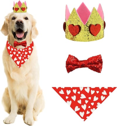 Valentijnsdag Kostuum voor Honden met Bandana, Strik en Hart Hoed - Verstelbare Accessoire voor Huisdieren, Feestkleding voor Honden en Katten