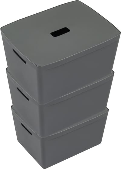 Kangaro opbergboxen - 28 liter - antraciet - set van 3 stuks inclusief deksels