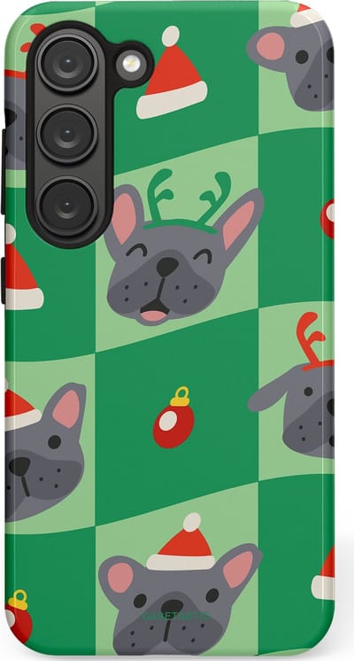 Casetastic hoesje geschikt voor Samsung Galaxy S23 - Dubbellaagse bescherming - Schattige Kersthondjes - Fashion Case - Groen Grijs