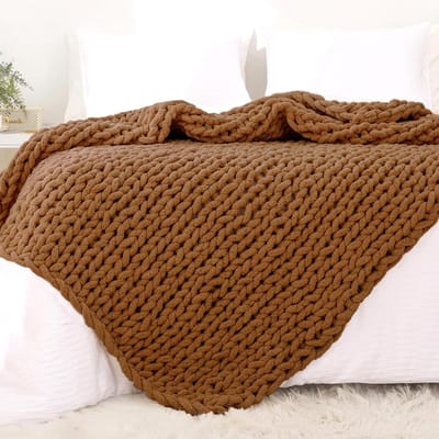 Chunky Knit Dekentje 129 x 160 cm, Zachte Chenille Plaid voor Bank en Bed, Dikke Kabelbrei met Groot Comfort