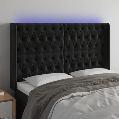 vidaXL - Hoofdbord - LED - 147x16x118/128 - cm - fluweel - zwart