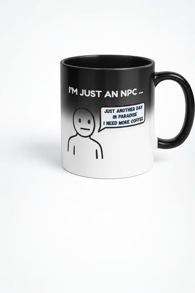 “Ik Ben Gewoon een NPC – Ik Heb Meer Koffie Nodig” Black Magic Mok – 330ml Warmtegevoelige Koffiemok – Grappige Gamer Quote – Uniek Cadeau voor Gamers & Koffieliefhebbers