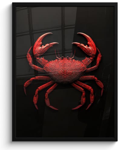 Poster in lijst - Fotolijst 50x70 cm - Posters - Krab - Rood - Vissen - Schaaldieren - Posterlijst zwart - Decoratie - Wanddecoratie woonkamer - Muurdecoratie slaapkamer