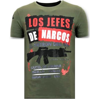 Heren T-shirt Rhinestone - Los Jefes De Narcos - Groen