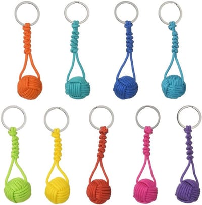 Dailygoods- Sleutelhanger 16 Stuks - Geweven Balhanger - Polyester/Spandex Koord - Splitring - 8 Kleuren - Afmeting 95 mm - Sleutelring