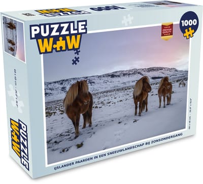 Puzzel IJslander paarden in een sneeuwlandschap bij zonsondergang - Legpuzzel - Puzzel 1000 stukjes volwassenen