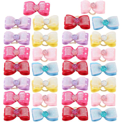 30pcs Chouchou Élastique avec Nœud à Strass Brillant pour Chiens Chats pink