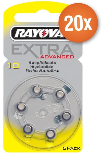 Voordeelpak Rayovac gehoorapparaat batterijen - Type 10 (geel) - 20 x 6 stuks