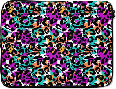 Laptophoes 17 inch - Dierenprint - Panter - Regenboog - Laptop sleeve - Binnenmaat 41x28 cm - Zwarte achterkant