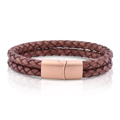 Armband Heren - Armband Mannen - Armband Dames - Heren Armband - Armband - Leer met Goudkleurige Schakel - Twin