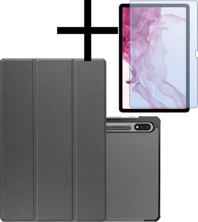 Hoes - Geschikt voor Samsung Galaxy Tab S9 Plus - Met Screenprotector - Trifold Bookcase - Hard Cover Case - Met Uitsparing Geschikt voor S Pen - Hardcover Book - Tablet Hoesje - Grijs