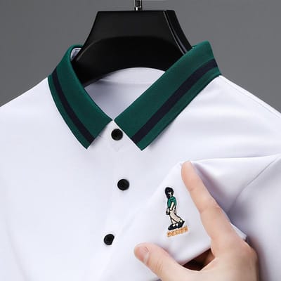 Zomer Heren Poloshirt Kraag Korte Mouw T-shirt Hoge Kwaliteit Prachtig Cartoon Borduurwerk Luxe Zakelijke Herenkleding Top XXL black