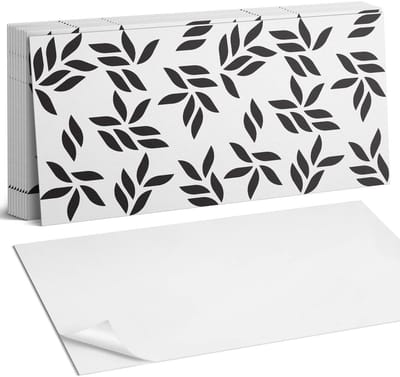 Coloray Plaktegels - Bladpatroon op de achtergrond Zelfklevende Wandtegels - 40 cm x 20 cm - Zwart Plaktegels - 10 stuks - Rechthoek PVC Tegels - Plaktegels Badkamer - Vloertegels Zelfklevend - Vinyltegels Vloer Zelfklevend - Portugese Tegels