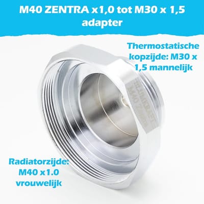 2 Stuks Radiatoradapters M40 Zentra naar M30 x 1,5 voor Thermostaatkop