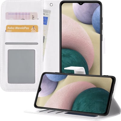 Hoesje - Geschikt voor Samsung Galaxy A12 - Luxe Bookcase - Walletcase Hoes - Portemonnee - Cover - Telefoonhoes - Wit
