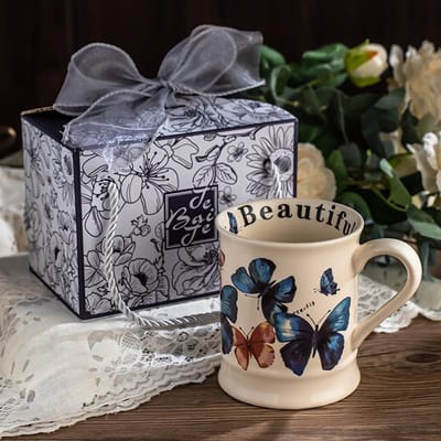 Tasses de style français de haute qualité Apparence Tasses Niche Tasses à eau pour bureau Tasses à café en céramique haut de gamme Tasses à petit-déjeuner et Souvenirs 301-400ml