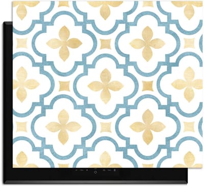KitchenArt - Azure Blossom Tile - Inductie Beschermer - 52x35 cm - Kookplaat Beschermer - Luxe Afdekplaat Inductieplaat - Anti-slip & Oprolbaar - Beschermmat Inductiekookplaat