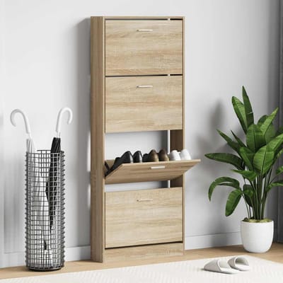 vidaXL - Schoenenkast - 59x17x150 - cm - bewerkt - hout - eikenkleurig