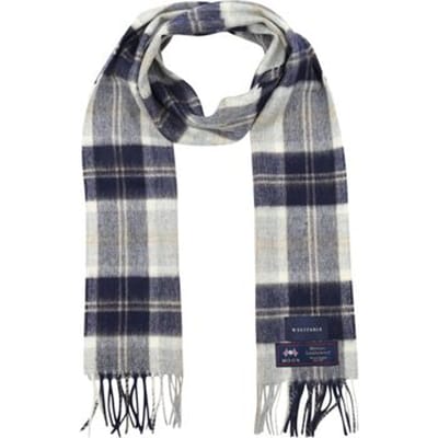 Suitable Sjaal Ruit Merino Wol Blauw Grijs - Maat - Heren - Dames en Heren - 175 x 25 cm - mannen - Ruit