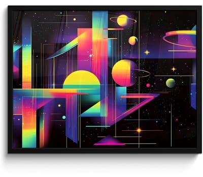 Poster in lijst - Fotolijst 70x50 cm - Posters - Abstract - Vormen - Kleurrijk - Lijnen - Posterlijst zwart - Decoratie - Wanddecoratie woonkamer - Muurdecoratie slaapkamer