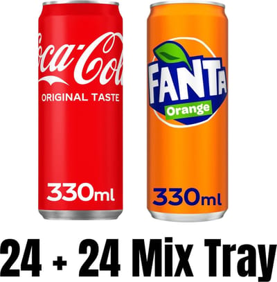 24x Coca Cola Blikjes 33cl + 24x Fanta Blikjes 33xl MIX-Tray Totaal 48 blikjes Frisdank Voordeel Pak