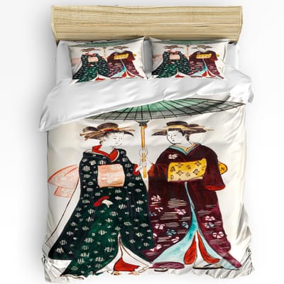 Japanse Geisha Karper Esdoornblad 3-delig Beddengoed Set Voor Slaapkamer Tweepersoonsbed Thuis Textiel Dekbedovertrek Dekbedovertrek Kussensloop AU King(245x210cm)