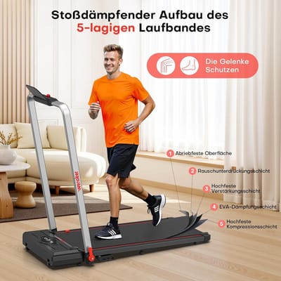 Laufband Voor Thuis - Klappbaar Loopband - 3 In 1 Met 10% Helling En App Bediening, 12 Km/U Loopmat Met Armsteunen, Fernbedienung, Geen Installatie - Voor Thuis & Kantoor Zwart