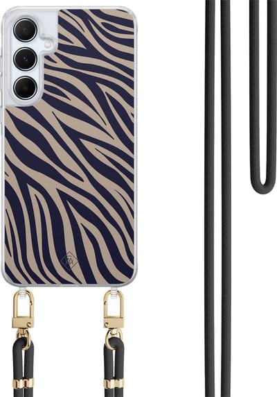 Casimoda® hoesje met koord - Geschikt voor Samsung A15 - Wavy Twist - Afneembaar koord - TPU/polycarbonaat - Blauw