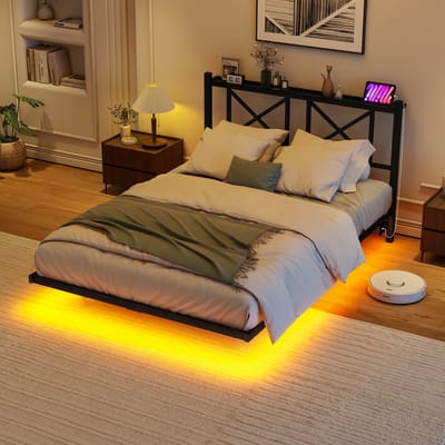 Bedframe - 120x200 cm - Zwevend met LED en Laadstation - Robuust en Stabiel - Metaal