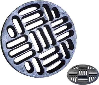 Afvoerrooster Gietijzer - Drainagedeksel Zwaar - Water Afvoeren - Versterkt Ribontwerp - 406 cm Rond - Zwart