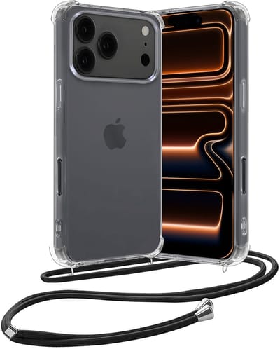 Hoes - Geschikt voor Apple iPhone 17 Pro Max / 18 Pro Max - Met Koord - Shock Proof - Siliconen Case - Back Cover - Telefoonkoord - Telefoon Hoesje Shockproof - Telefoonketting - Transparant