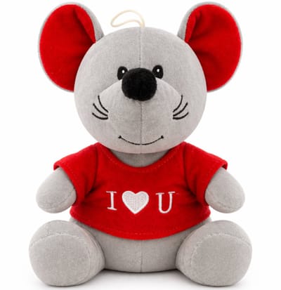 Topknuffels® Grijze Muis met Rood T-shirt I Love You Pluche Knuffel 30 cm - Speelgoed Knuffels voor Kinderen Jongens Meisjes - Valentijnsdag Moederdag - Liefde Love Plush