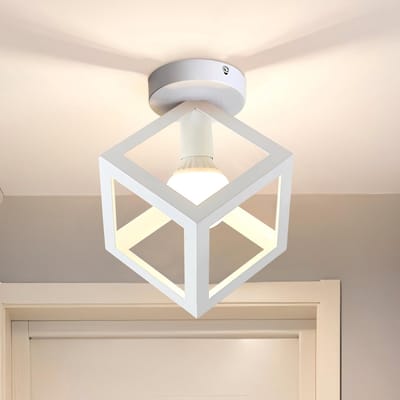 Moderne Geometrische Metalen Lampenkap Vintage Creatieve E27 Plafondlamp voor Keuken, Slaapkamer en Café - 16cm Wit, Stijlvolle Verlichting en Interieurdecoratie