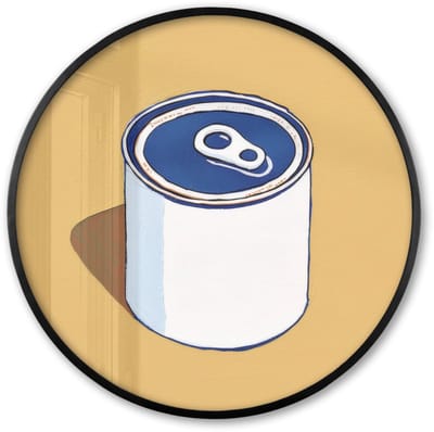 Poster in lijst Rond - Fotolijst 60x60 cm - Posters - Blikje - Minimalistisch - Blauw - Illustratie - Ronde posterlijst zwart - Decoratie - Wanddecoratie woonkamer - Muurdecoratie slaapkamer