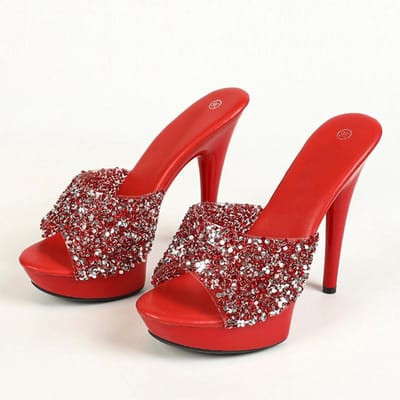 Liyke Nieuwe Stijl Glanzende Pailletten PVC Transparante Schoenen Dames Platform Slippers Sexy Open Teen Stripper Hoge Hakken Zomer Sandalen 36 red