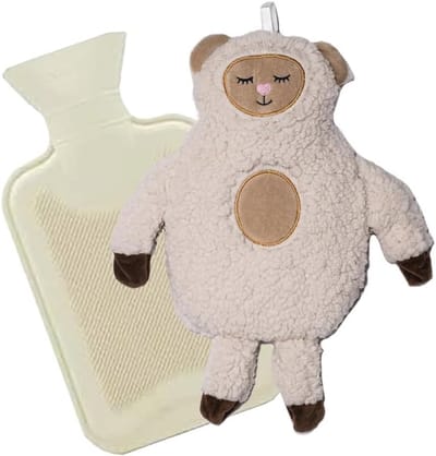 Warmwaterkruik 1 liter met deksel en pluche hoes voor ontspanning en pijnverlichting
