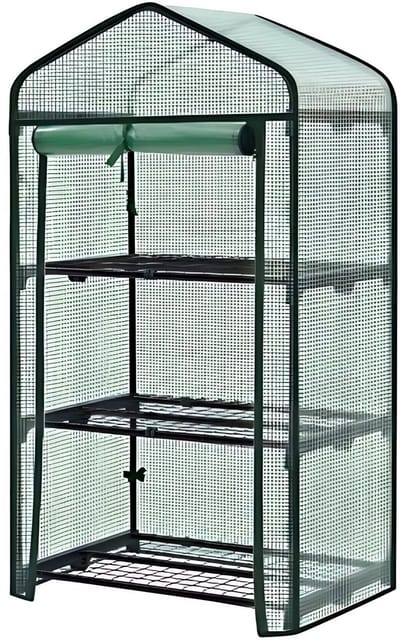 Foliekas met 3 Planken - Oproldeur, Winterbestendig & UV-Bestendig en Ideaal voor Bloemen & Planten - Voor Buiten, Tuin, Balkon en Bloemen