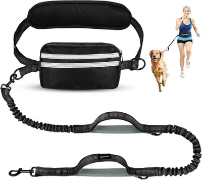 Handsfree Hondenriem - Intrekbare Hondenriem - Honden Uitlaten - Dubbele Gewatteerde Handgrepen - Verstelbaar 27-55 inch - Zwart/Grijs