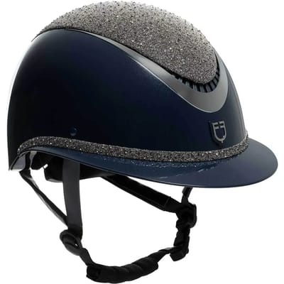 Equestro Rhinestone Polo Klep Ruiterhelm Navy/Silver 55-57