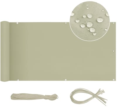 Inkijkbescherming voor balkon, hek, inkijkbescherming, Oxford-weefsel, 90 x 300 cm, waterdicht, winddicht, met touw en kabelbinders, taupe