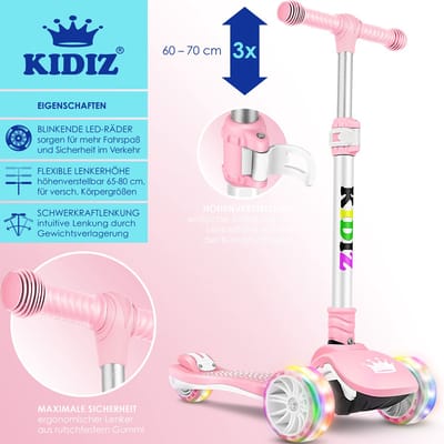 KIDIZ® Kinderstep - 3 wielen Step - Scooter - Kinderscooter X-Pro2 met PU LED oplichtende wielen Opvouwbaar pedaal Kinderstepjes in hoogte verstelbare City Scooter voor jongens en meisjes 3-12 jaar - Roze