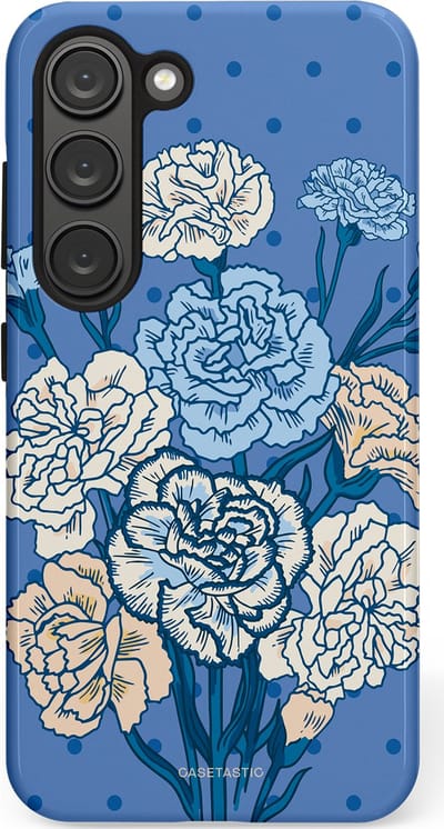 Casetastic hoesje geschikt voor Samsung Galaxy S23 - Dubbellaagse bescherming - Anjer boeket - Fashion Case - Lavendel Lichtblauw Zilver