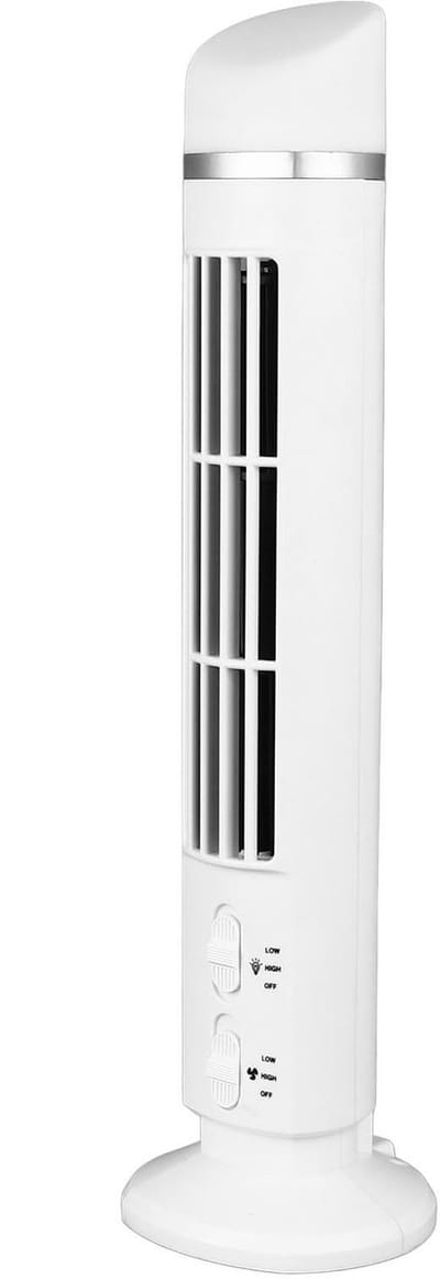 Allecto - Bladloze Torenventilator - Bureauventilator - Stil en Kindveilig - Wit - Draagbaar en Makkelijk Schoon Te Maken - USB of Batterijvoeding ...