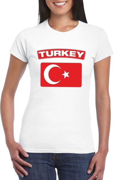 Vlag Turkije t-shirt - wit - met vlag van het land print - voor dames - korte mouwen - supporters S