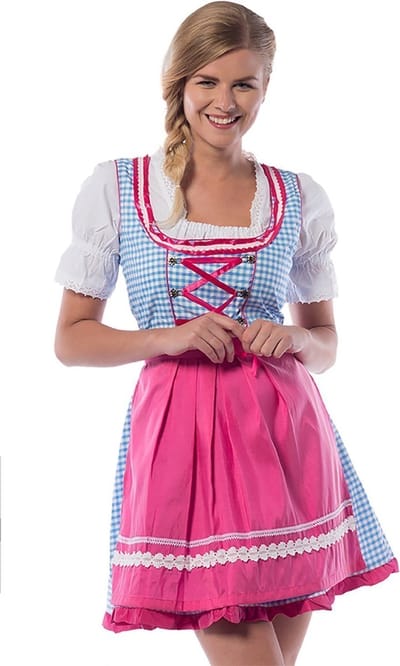 Tannhauser Dirndl Dames Jill Oktoberfest Dames Carnavalskleding Dames Carnaval Kostuum Dames -Polyester -Blauw/roze -Maat M